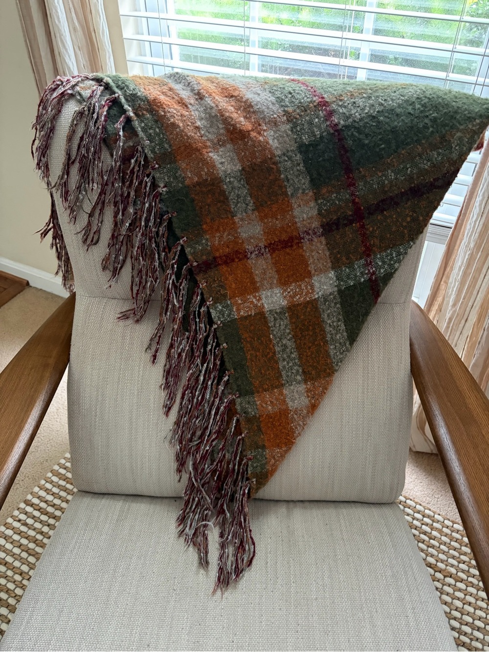 Altar’d State Cozy Plaid Fringe Scarf - Olive & Rust